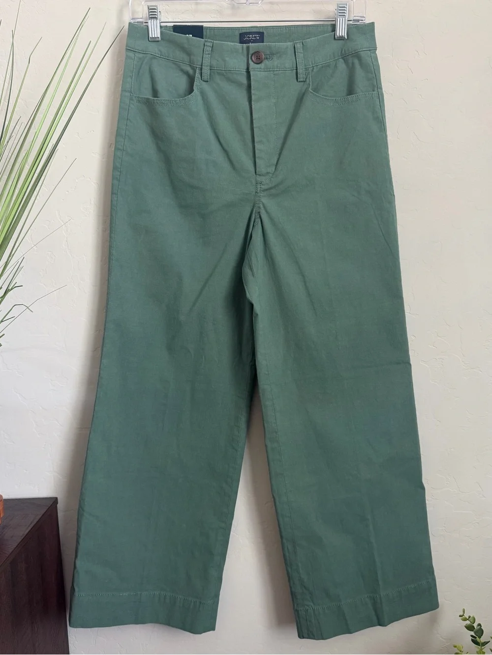 NWT J.Crew Ella Pant Wide Leg Olive Green Linen Blend Size 27